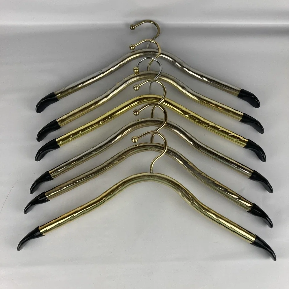 MCM Hollywood Regency Metal Hotel Clothes Coat Tube Hangers Set Of 6